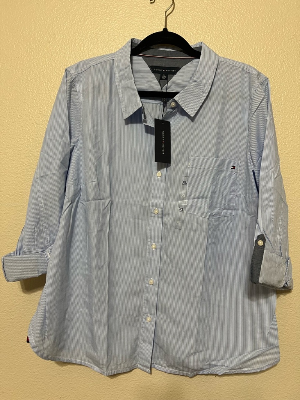 Tommy Hilfiger Men's Light Blue Pinstripe Button-Down Shirt